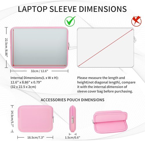 RAINYEAR 13-Inch Laptop Sleeve Case - Includes Accessories Pouch for MacBook Air/Pro (Pink)