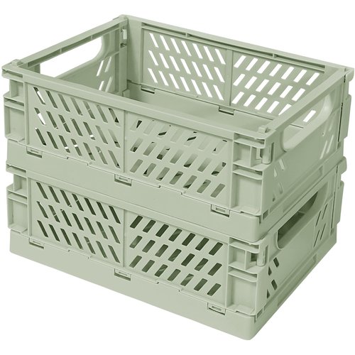 Small Pastel Plastic Storage Bins 2Pcs Foldable Pastel Crates Plastic Basket Colorful Storage Containers Baskets for Classroom Kitchen Office Bedroom Desktop Home Decor (Green 9.8" x 6.5" x 3.8")