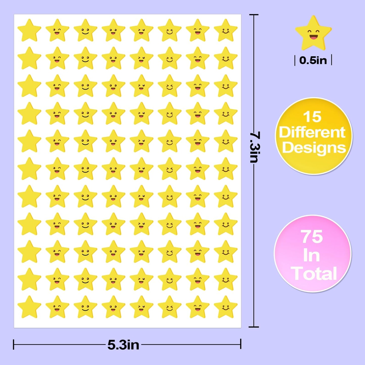 Student Reward Stickers，Teacher Essentials, Teacher Supplies，6600PCS Incentive Stickers，75 Sheets of 15 Different Incentive Stickers，Star Stickers, Star Shaped Stickers (Coloration-1)