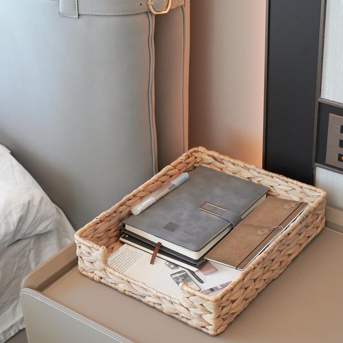 PINXIURY Water Hyacinth Letter Tray - Stylish A4 File Organizer for Desk & Mail Storage