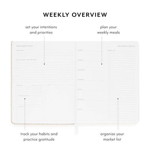 Sugar Paper Undated Weekly Planner, Fabric Bound Hardcover, 7" x 9", 3 Months, Flax