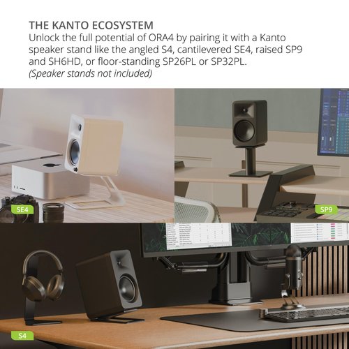 Kanto ORA4 140W Powered Reference Speakers with Bluetooth 5.0 and USB-C Input | 4” Woofers with Deep Bass Extension | Bi-Amplified | 80 Hz Automatic Crossover | Reference Quality Sound | Pair | Black