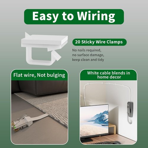 HiFind Telephone Extension Cord - 500 Ft Anti-UV Weatherproof Phone Cable with RJ11 Plug | Flat White