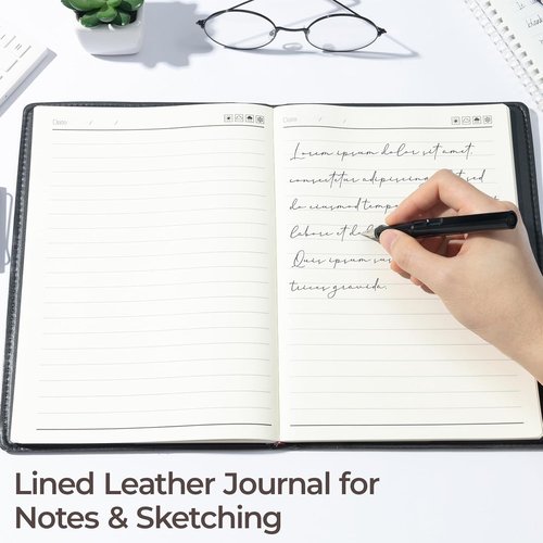 M&G Leather Hardcover Journal | 230 Pages, Large B5 Size, Thick Ruled Notebook for Writing (Black & Brown)