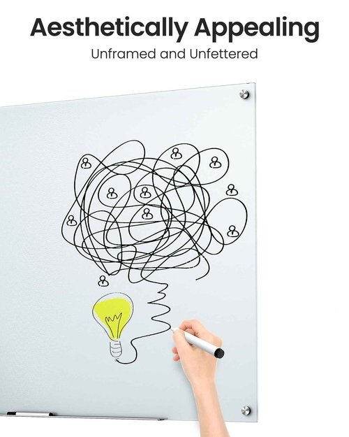 VUSIGN Glass Whiteboard 36" x 48" Magnetic Dry Erase for Office, School, Home, Frameless Mounting, Includes 4 Magnets, 2 Markers and 1 Erasers