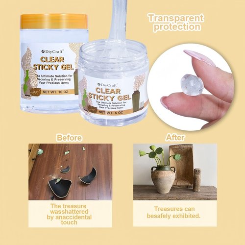 10 oz Clear Sticky Gel for Museum Exhibits, Reusable Putty, Non-Toxic Clear Adhesive Glue Gel to Antiques, Glass, Ceramic and Action Figures