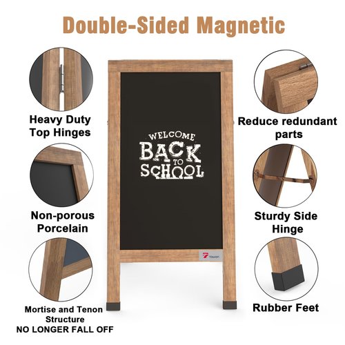 TOWON Large 40"x 20" Wooden A-Frame Chalkboard Sign, Rustic Standing Outdoor Sign, XL Chalk Board Sandwich Board Signs, Magnetic Double-Sided Sidewalk Board Kits for Cafe, Restaurant, Wedding Display