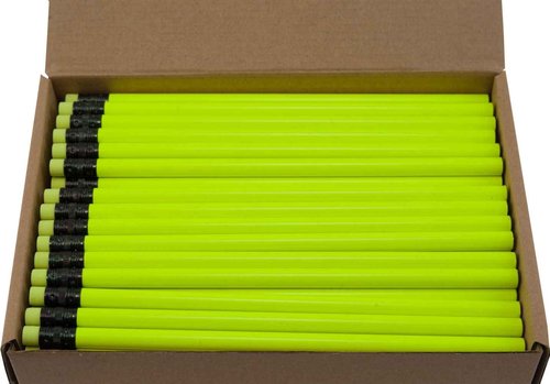 Round Pencils (Full Size Pencil with #2 Black Lead. Available in a Variety of Painted Colors) (Tested Non Toxic) (Latex Free Eraser) (Bulk Box of 144) (Classroom Pencils) (Neon Yellow)