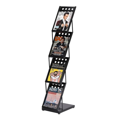 WERTIRUNG Brochure Magazine Catalog Literature Display, Literature Catalog Rack with Carrying Bag, Foldable Magazine Stand for Office Retail Store and Exhibition Trade Show, 4 Pockets (Black)