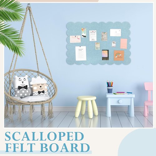 Mooliwe Scalloped Felt Bulletin Board - 24 x 18 Inches | Foldable Light Blue Cork Board Alternative