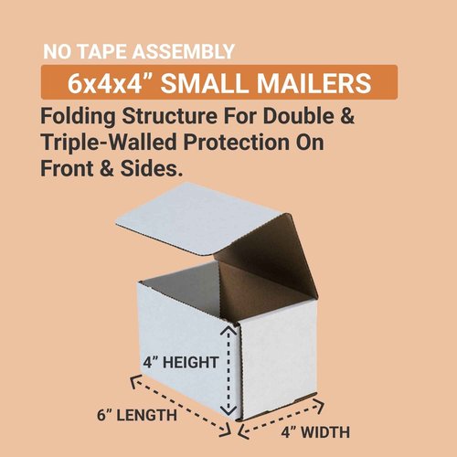 Aviditi White Corrugated Cardboard Mailing Boxes, 6" x 4" x 4" (Pack of 50) Crush-Proof Mailers, Small Cardboard Boxes for Shipping, Packing, Moving, and Storage