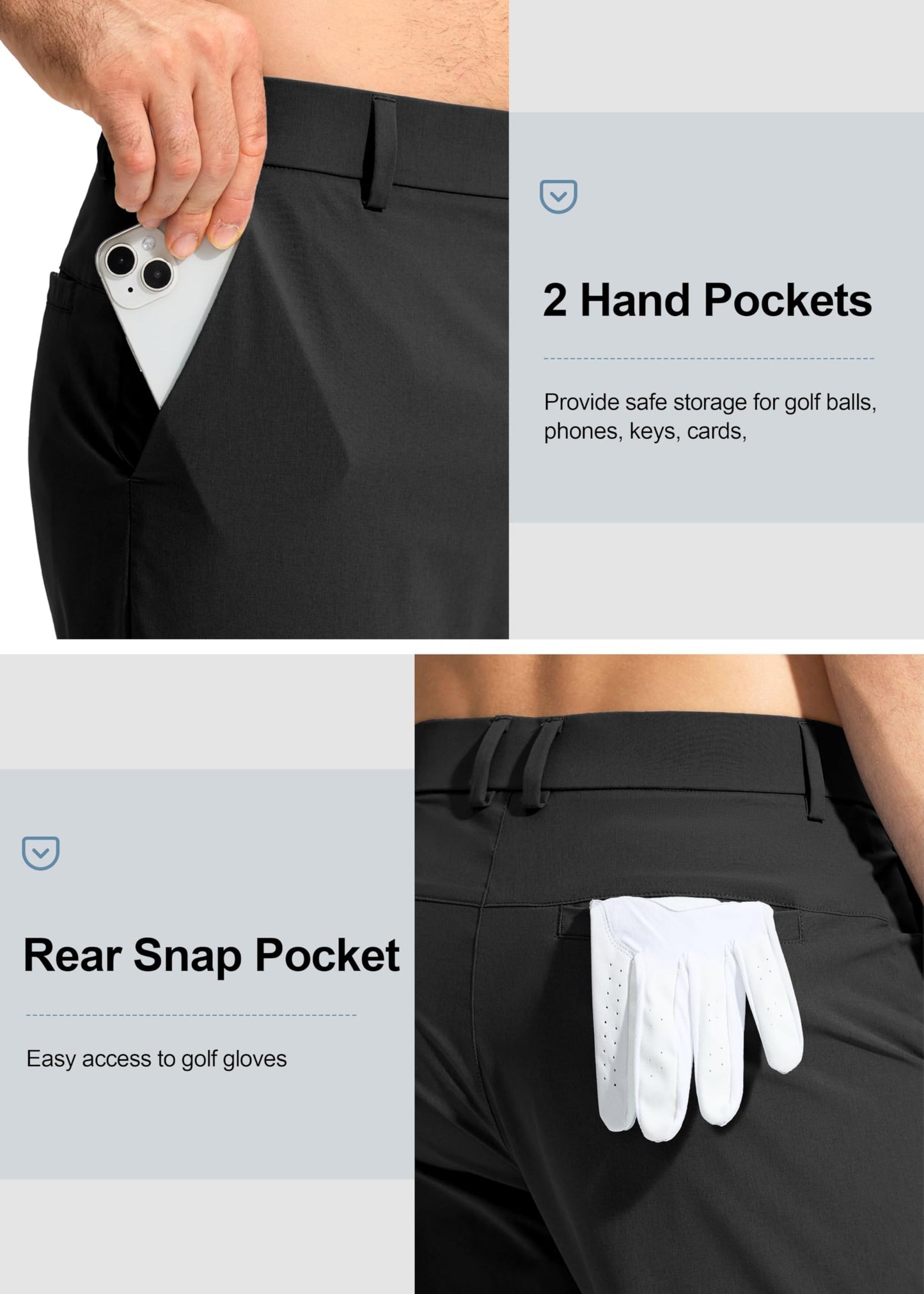Pudolla Men's Golf Pants Stretch Classic Fit Work Dress Pants 32 Lightweight Quick Dry Casual Slacks Trousers with Pockets(Black 34Wx32L)