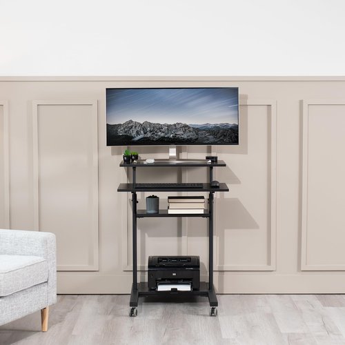 VIVO Mobile 28 inch Standing Desk Workstation, Height Adjustable Rolling Laptop Cart with Storage, Black, CART-V02DB