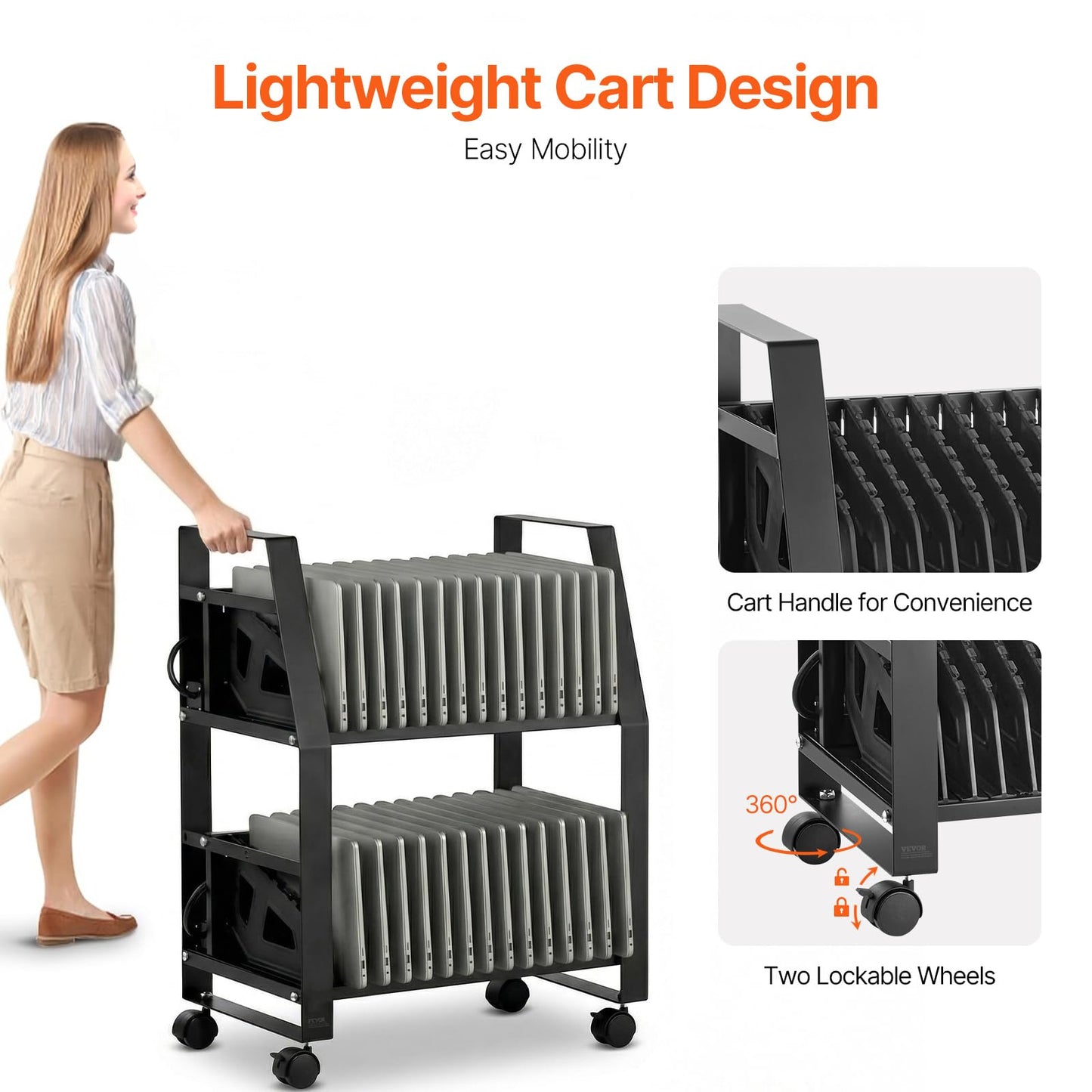 VEVOR Laptop Cart, 32 Device Mobile Open Charging Station, Up to 15.6 in Screen Size, Office and Classroom Mobile Charging Cart, for Chromebook, Tablet and Laptop