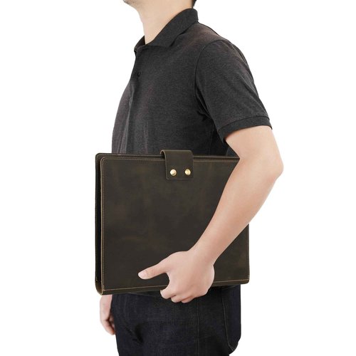 Handmade Leather Music Folder, Sheet Music Binder Personalized Music Holder, Leather Binder 3-Ring for 8.5x11 Music Sheet with Clear Sheet Protectors, Grey