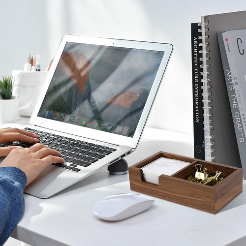 Buqoo Sticky Note Holder, 2 in1 Black Walnut Wood Self Stick Note Holder Memo Pad Holder Dispenser Organizer, Post It Note Dispenser Cube Holder for 3 x 3 Pads for School Office Home Desk Accessories
