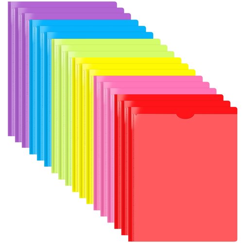 INFUN Heavy Duty Plastic Pocket Folder with Prongs and Clear Front Pocket - 18 Pack, 3 Prong Folders with Pockets and Card Slot, Assorted Colors