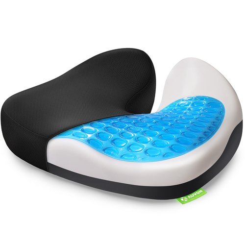AUVON Multi-Layer Gel Cushion for Ideal Support & Softness, Cooling Memory Foam Cushion for Hemorrhoid, Sciatica & Tailbone Pain Relief, Anti-Slip Back Seat Pillow, FSA HSA Eligible