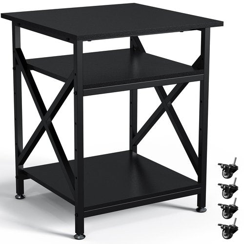 Ollieroo 3 Tier Printer Stand, Large Table with Wheels, Rolling Cart with Height Adjustable Middle Storage Shelf, 23.6 x 23.6 x 30.3 Inches Shelf for Home Office, Black