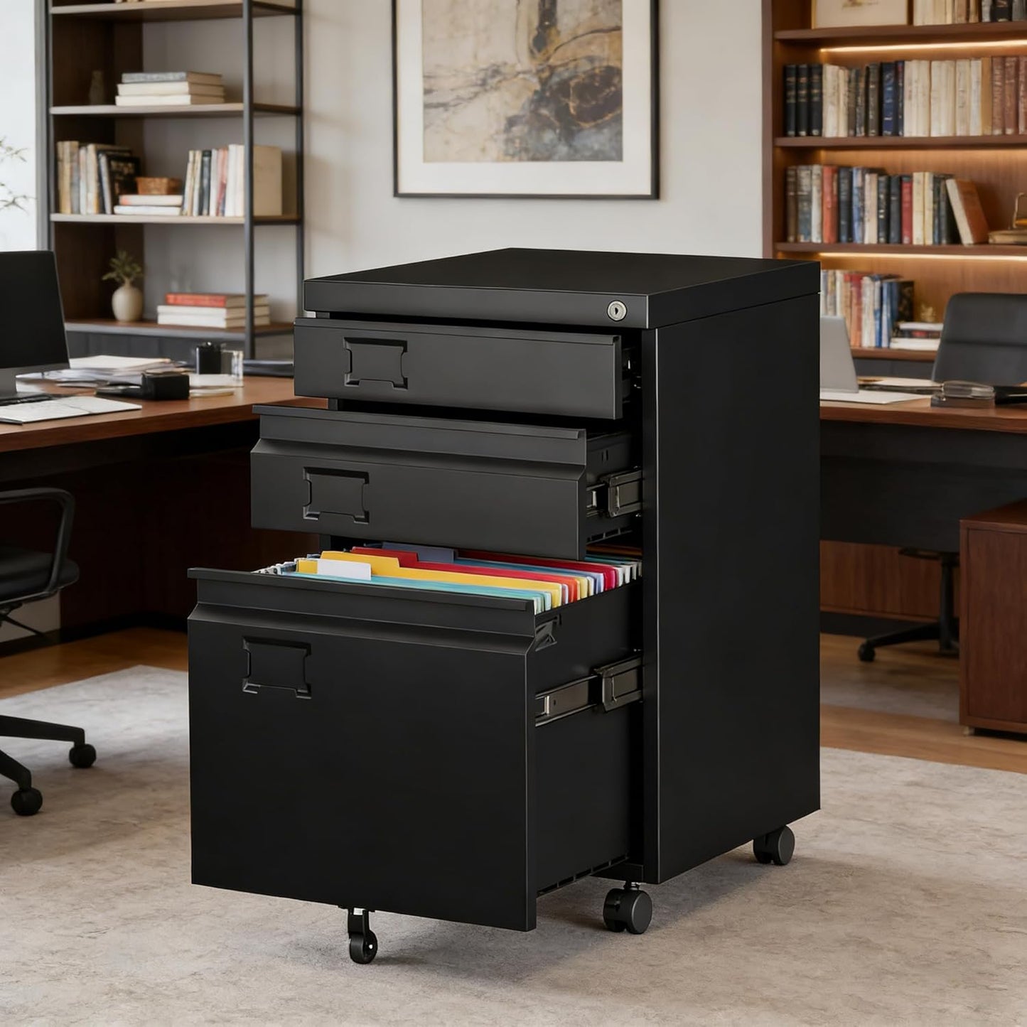 SUXXAN Mobile File Cabinet - Heavy Duty Steel 3 Drawer Filing Solution with Lock | Fits Letter/Legal/A4 Size