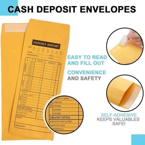 Qilery 1000 Pieces Cash Deposit Envelopes Bulk 4 1/8'' x 9 1/2'' Cashier Drop Envelopes Budgeting Planning Bank for Cash Small Business Retailers Restaurants Kraft(Yellow)
