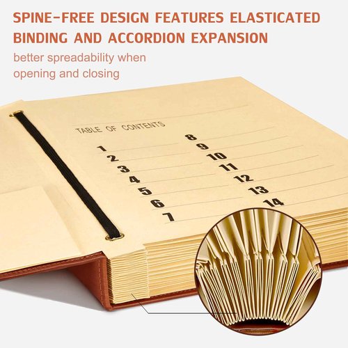 JOYCE Important Document Organizer, Life File Manager with Labels, for Managing Letters, Photos, Birth Certificates, Social Security Cards, Passport, Ring Binder (Brown Leather)