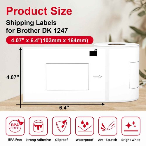 2160 Labels 4.07"x6.4" Shipping Thermal Label Replacement for Brother DK-1247 Used with Brother QL-1100 QL-1050 QL-1050N QL-1060N Printer, Misofuki 12 Roll 103mmx164mm Die-Cut White Label with 1 Frame