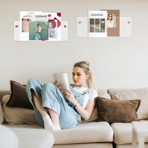 CYEAH 4 Pcs Acrylic Magazine Holder Brochure Holder, 15 in Record Holder Magazine Rack, Wall Mount Hanging Bookshelf Literature Storage Rack, Brochure File Display Shelf for Waiting Room Office Home