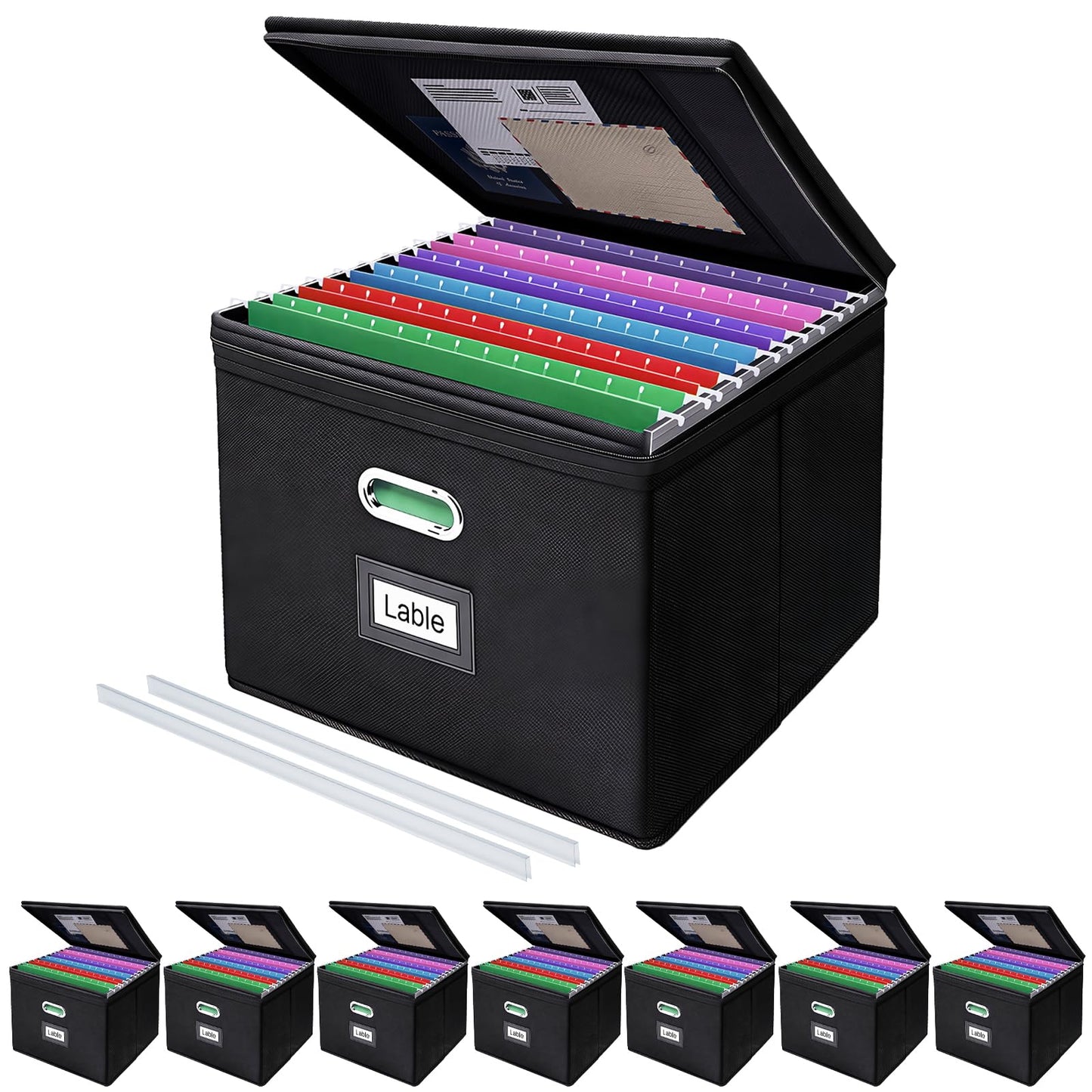 Succwoah 8 Pack File Organizer Boxes with Lids, Collapsible Document Storage Bin with Mesh Pockets & Zipper, Fits Letter/Legal Size Folders for Home Office Classroom Organization (Black, No Folders)