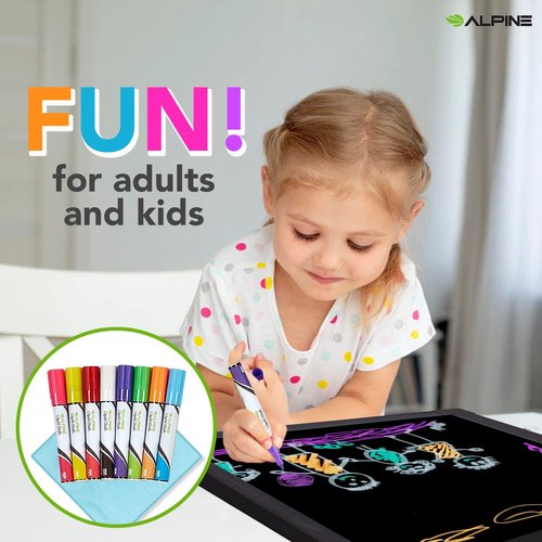 Alpine LED Message Writing Board - 20" X 28" Illuminated Dry Erase Board with 48 Different Flashing Styles & Fluorescent Markers, Perfect for Restaurants, Schools & Retail Stores