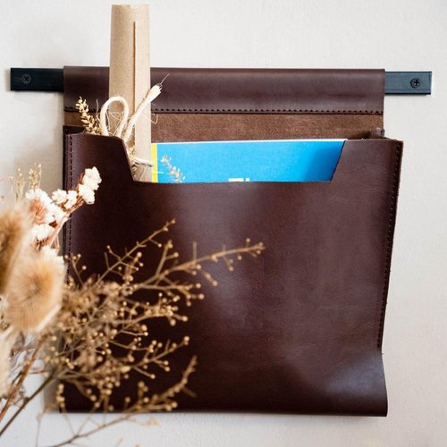 GauchoLife, Large Leather Wall Pocket Organizer, Hanging Leather Organizer, Hanging Storage (Brown)