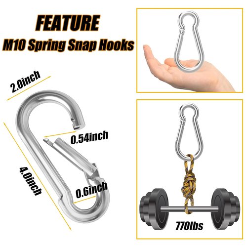 EPHECH Heavy Duty Spring Snap Hook - 20PCS Galvanized Steel Carabiner Clips | 500LBS Capacity for Outdoor Use