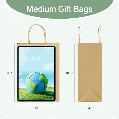 ECOEXTRA Brown Paper Gift Bags - 100 Pcs Medium Kraft Bags with Handles | 8x4.5x10.8 Inch for Parties & Retail