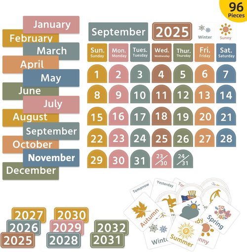 Regeleto Large Boho Calendar Pocket Chart - 96 Cards for Classroom Learning | 32.25 x 24.125 Inch Black Design