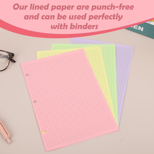 100 sheet Half Letter Graph Paper Refill 3 Hole Punch 5-1/2 x 8-1/2 College Ruled Grid Paper Pad Math Graph Paper Pad Colored Mini Binder Paper Planner Inserts Fits 3 Ring Binders For Office
