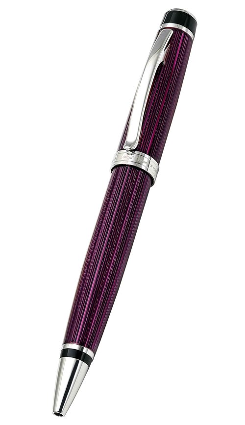 Xezo Incognito Brass Ballpoint Pen in Purple Metallic Color, Diamond-Cut Engraved, Serial, Platinum Plated Parts (Incognito Purple B)