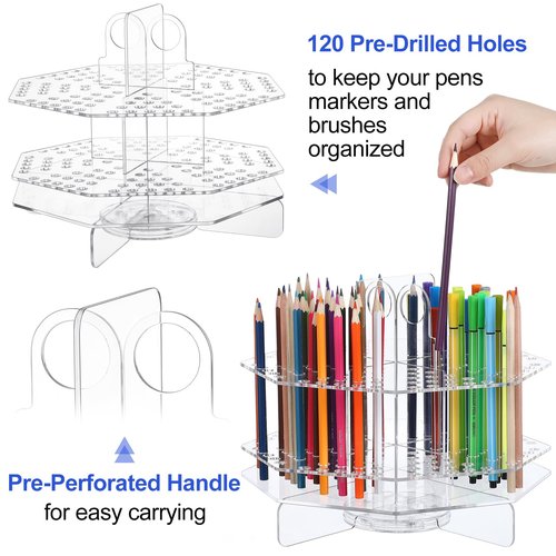 Eersida 120 Slot Acrylic Pen Holder Pen Clear Pencil Holder Display Stand Marker Organizer Acrylic Desktop Organizer the Hole Diameter Is 0.5 Inch for Art Supply Makeup Brushes Storage Craft Shows