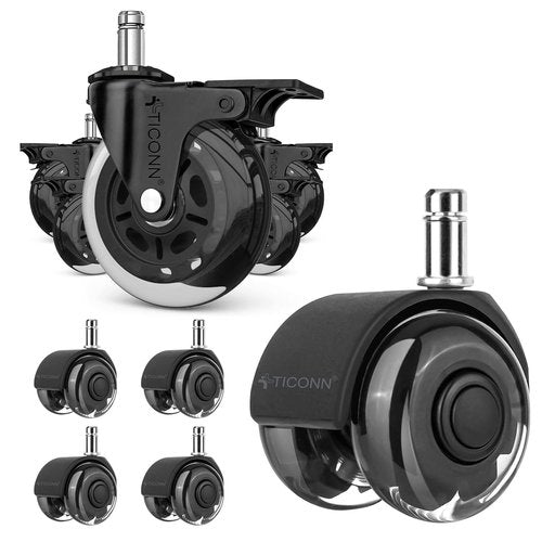 TICONN Office Chair Caster Wheels Set of 5 with Brake+ 2" Dual Wheels Set of 5
