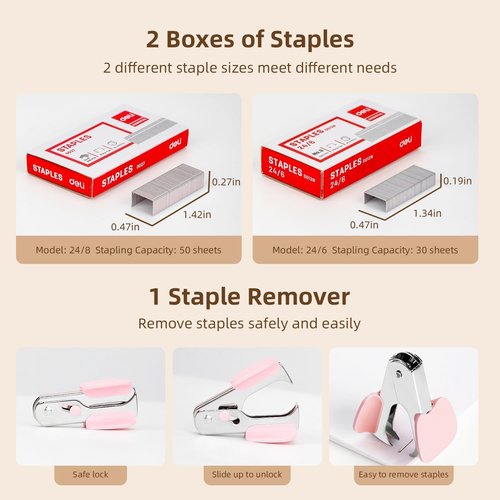 Deli Stapler - Heavy Duty Desk Stapler with 40-50 Sheet Capacity | Effortless One-Touch Loading, 3 Pack in 3 Colors