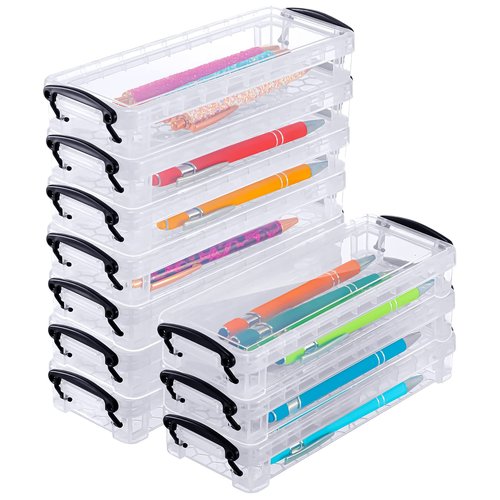 Crtiin 10 Pack Plastic Pencil Storage Boxes 8 x 3.1 x 1.4 Inches Large Clear Pens Cases with Lid Stackable Transparent Container Box for Marker Office Supplies