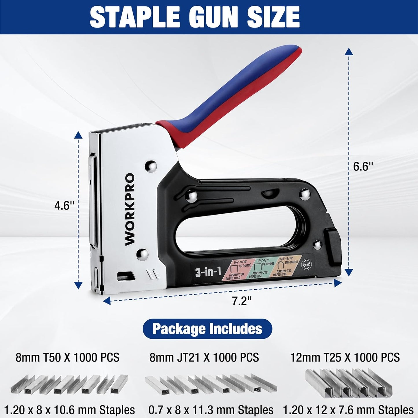 WORKPRO Heavy Duty Upholstery Staple Gun - 3-in-1 Manual Brad Nailer with 3000 Staples for DIY Projects