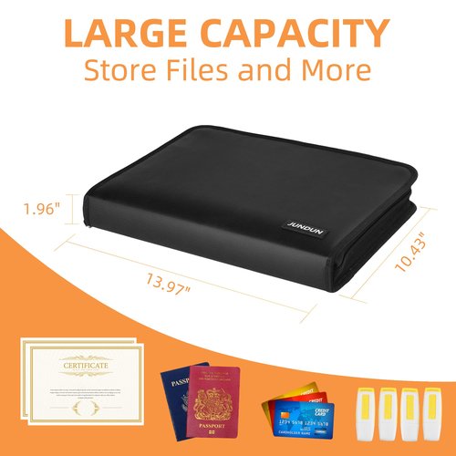 JUNDUN Accordion File Organizer - Fireproof Accordion Folder with Zipper & Labels - 13 Pocket Expanding File Folder with Multi-Pockets Document Organizer Folder for Letter A4 Files | Receipt and More