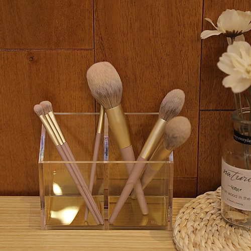 Modern Acrylic Pen Holder with 2 Compartments Gold Base, Multifunctional Pencil Holder for Desk Gold Mirror, Makeup Brush Holder, Marker Holder for Office, Classroom, Home