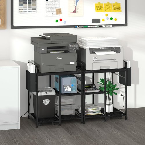 Sedegn Home Printer Stand with Charging Station, 24x18 Inches Stands for Large Printer, Printer Shredder Stand with Storage for Home Office, Table for Fax Machine/PC Tower (Black)