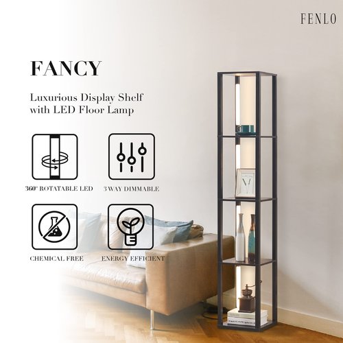 FENLO RGB Floor Lamp with Shelves - Full Color Temperature Control, Adjustable Brightness and Bright Long Lasting Integrated Lighting - Full Spectrum Color Changing Lights