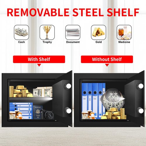 1.6 Cub Fire Proof Safe for Home Documents, Anti-Theft Digital Security Box with Electronic Keypad Lock and Spare Key, Small Safes for Home Use Fire and Water proof for Money Jewelry Valuables