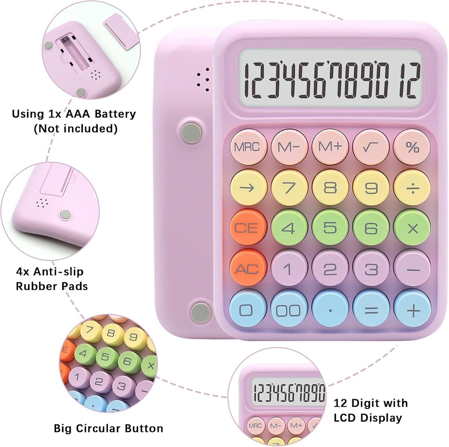 Skiennix Purple Calculator - Cute 12-Digit Display with Big Buttons | Essential Office Supplies