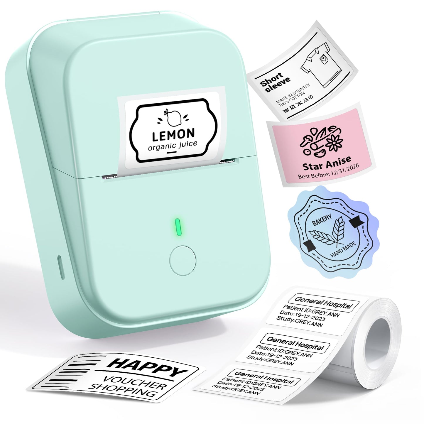 ETIKEZ PM260 Label Maker Machine with Tape, 2 Inch Label Maker Bluetooth Label Printer, Inkless Portable Labeler for Home, Kitchen, School, Office Organization, Green