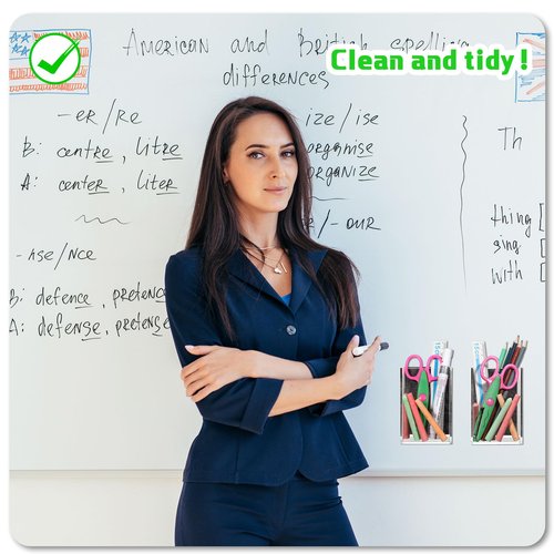 Remerry 2 Pack Back to School Magnetic Pencil Holder, Non-slip Acrylic Magnetic Dry Erase Marker Holder, Clear Makeup Brush Cups, Pen Marker Organizer for Whiteboard Refrigerator Office Classroom