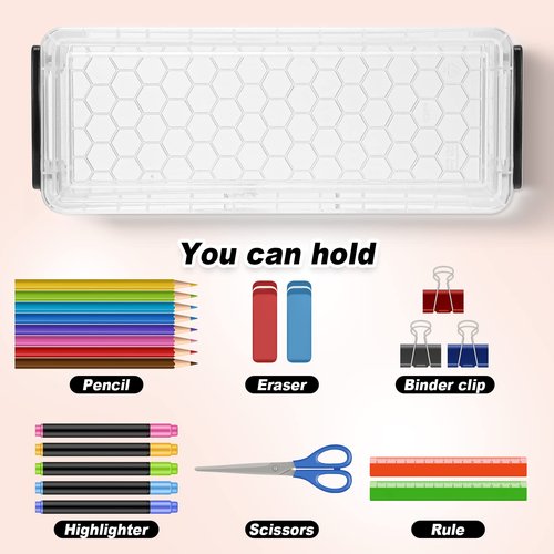 Crtiin 10 Pack Plastic Pencil Storage Boxes 8 x 3.1 x 1.4 Inches Large Clear Pens Cases with Lid Stackable Transparent Container Box for Marker Office Supplies